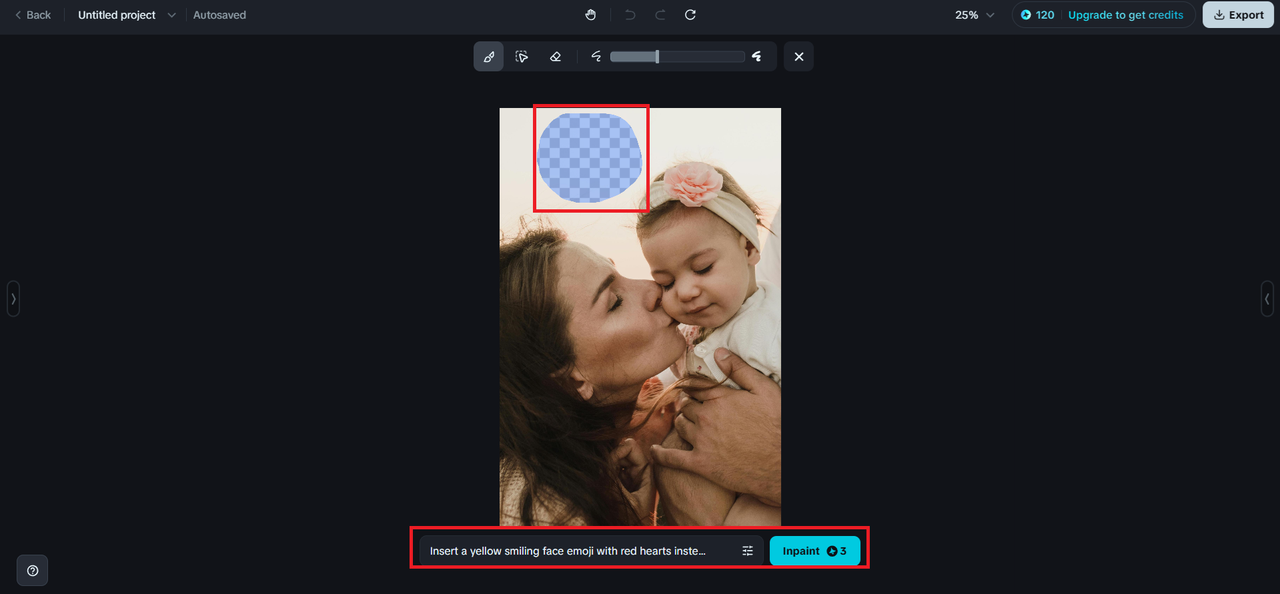 領域をマークし、インペイント機能のプロンプトを挿入します