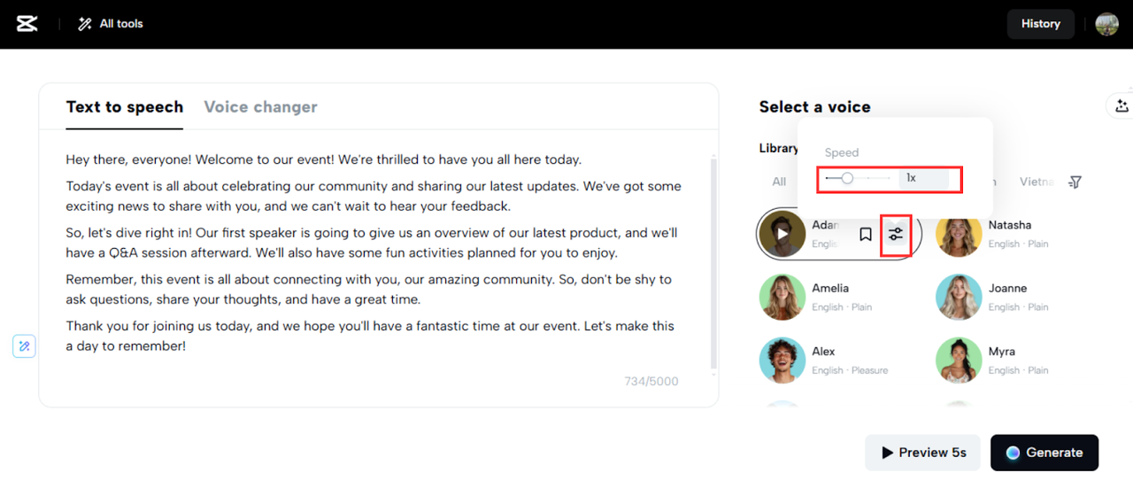 Sprachgeschwindigkeit anpassen