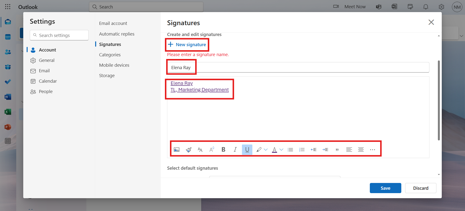 Create Outlook email signature block