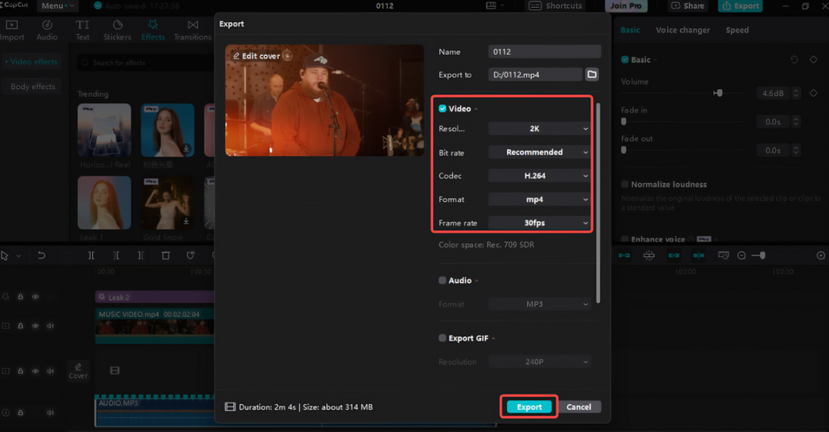 Εξαγωγή του μουσικού βίντεο στο CapCut