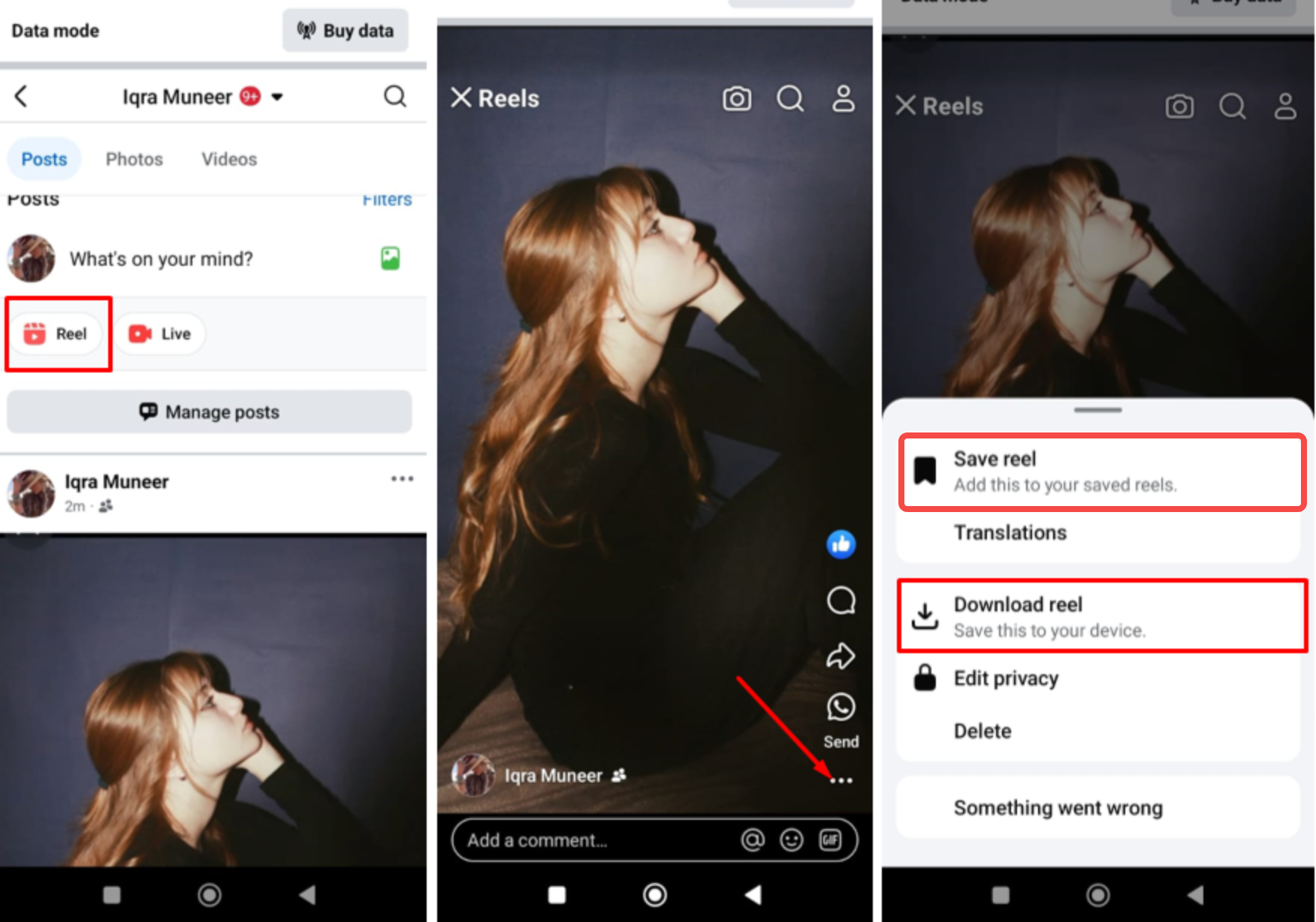 Image showing how to save reels from Facebook