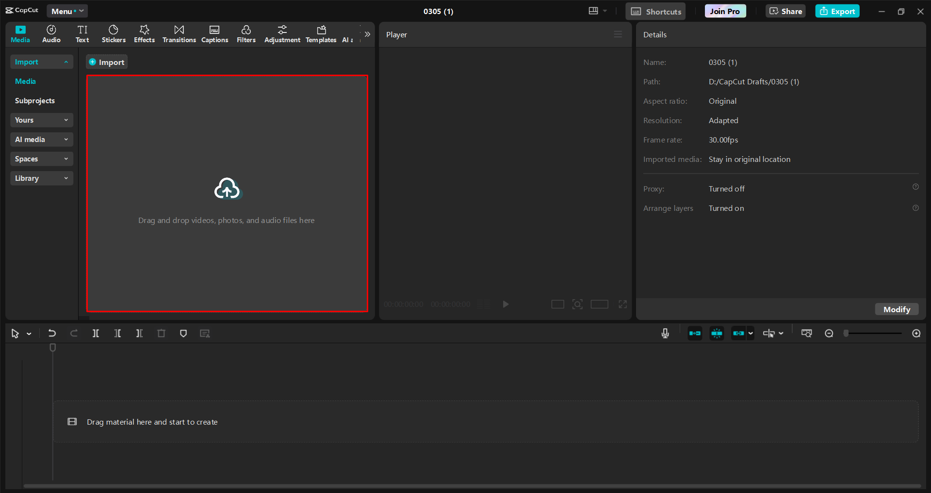 Importing a video into the CapCut desktop video editor
