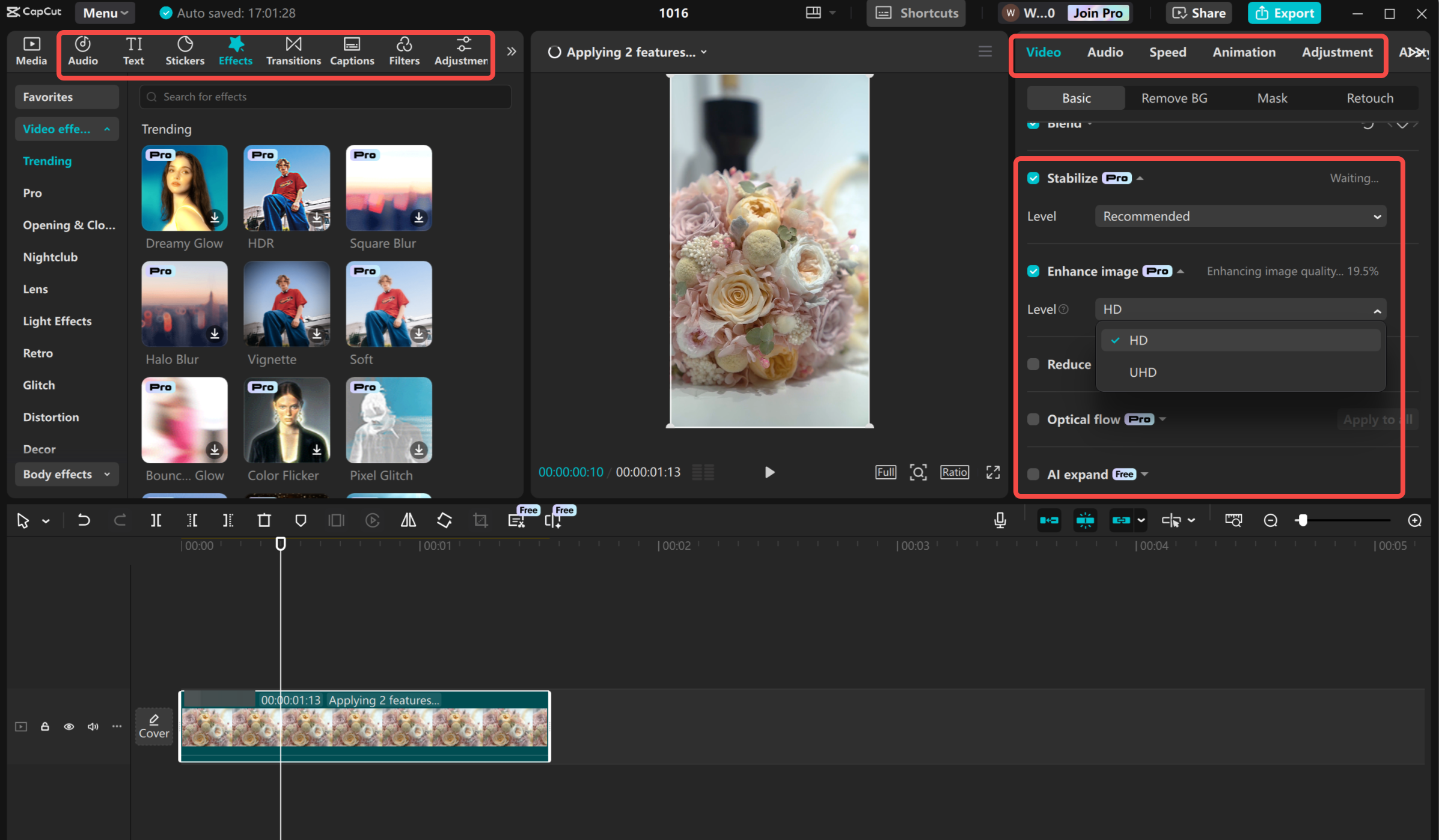 Editing the Reel using advanced tools in the CapCut desktop video editor