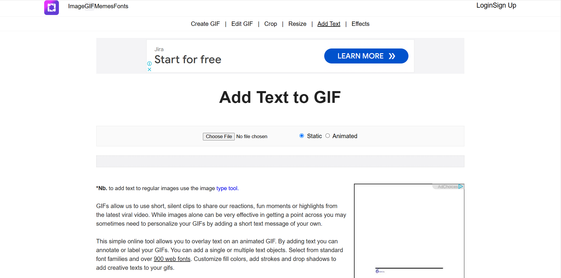 Interface of Gifgit - a quick way to add writing to GIFs