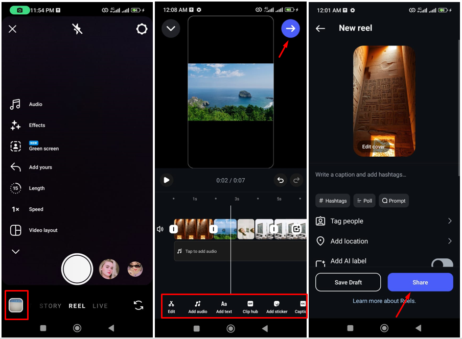 Image showing how to make a reel with multiple videos on Instagram