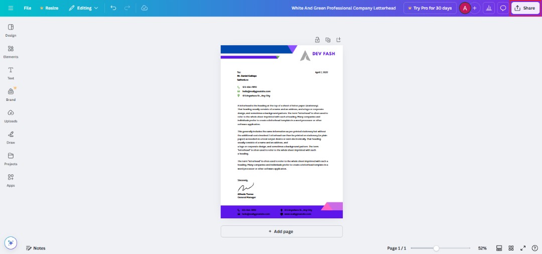 create letterhead design online free