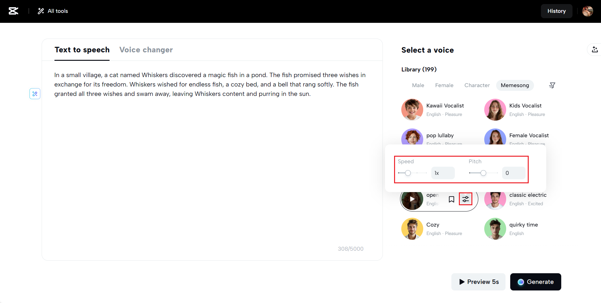 adjust the tone and preview