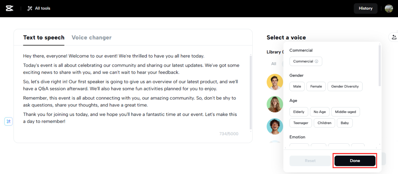 Wählen Sie eine Stimme