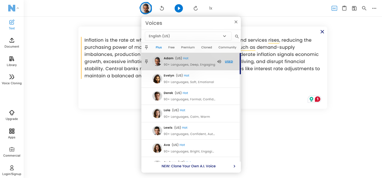 Using Natural Reader for generating AI text-to-speech