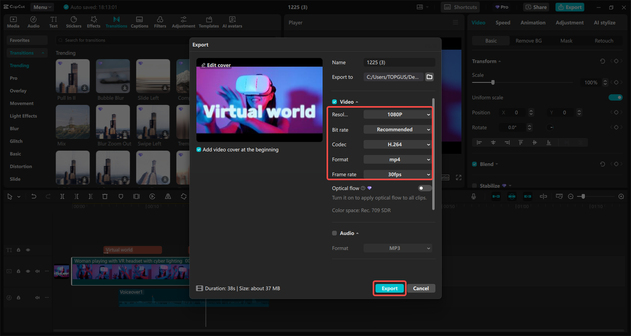 Export and upload to YouTube