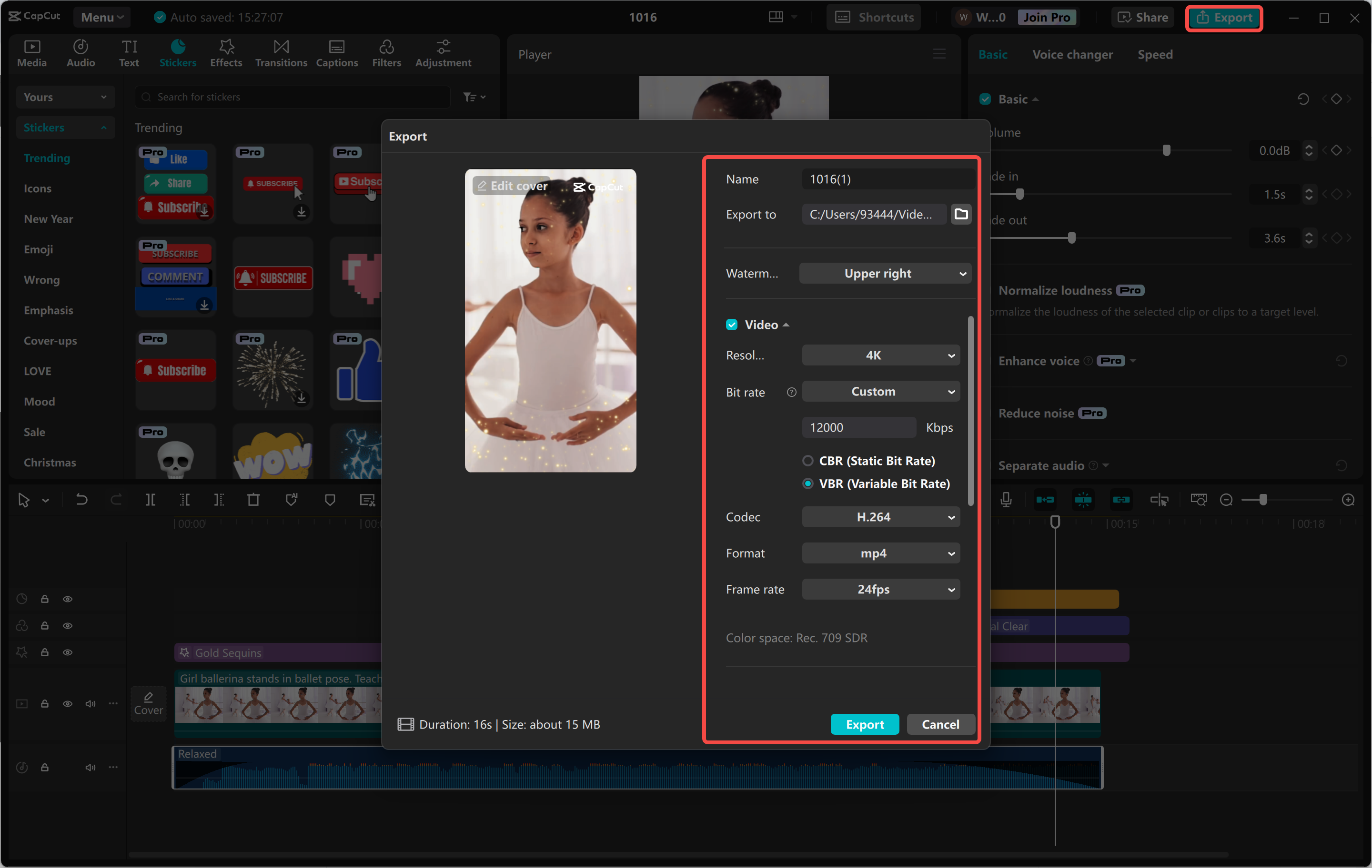 Mengekspor atau berbagi singkat dari editor video desktop CapCut
