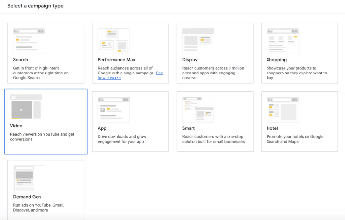 Vytvoření nové kampaně Google Shorts Ads