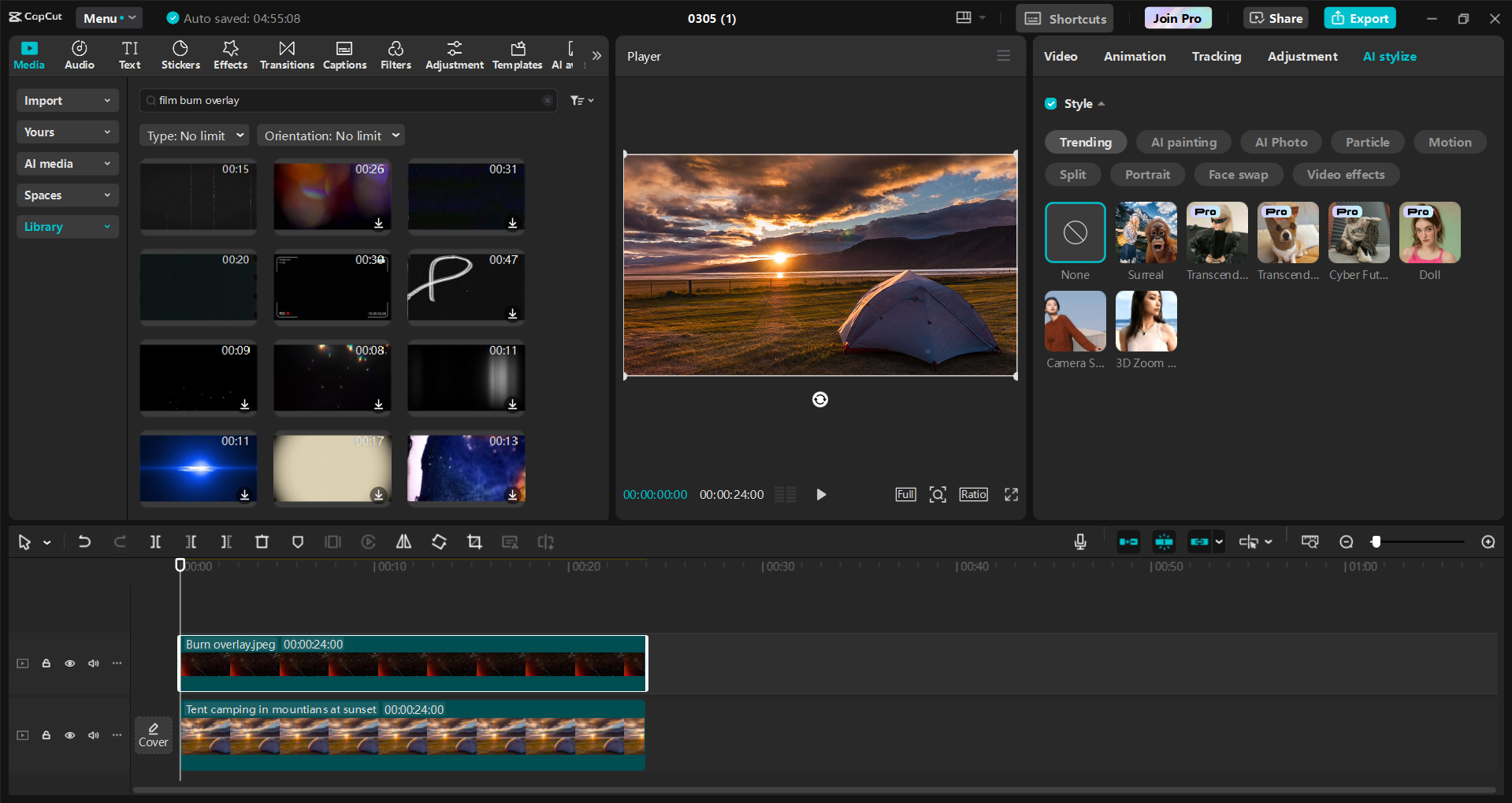 Schnittstelle des CapCut Desktop-Video-Editors - ein effizientes Werkzeug zur Verwendung von Filmbrand-Overlay in Videos