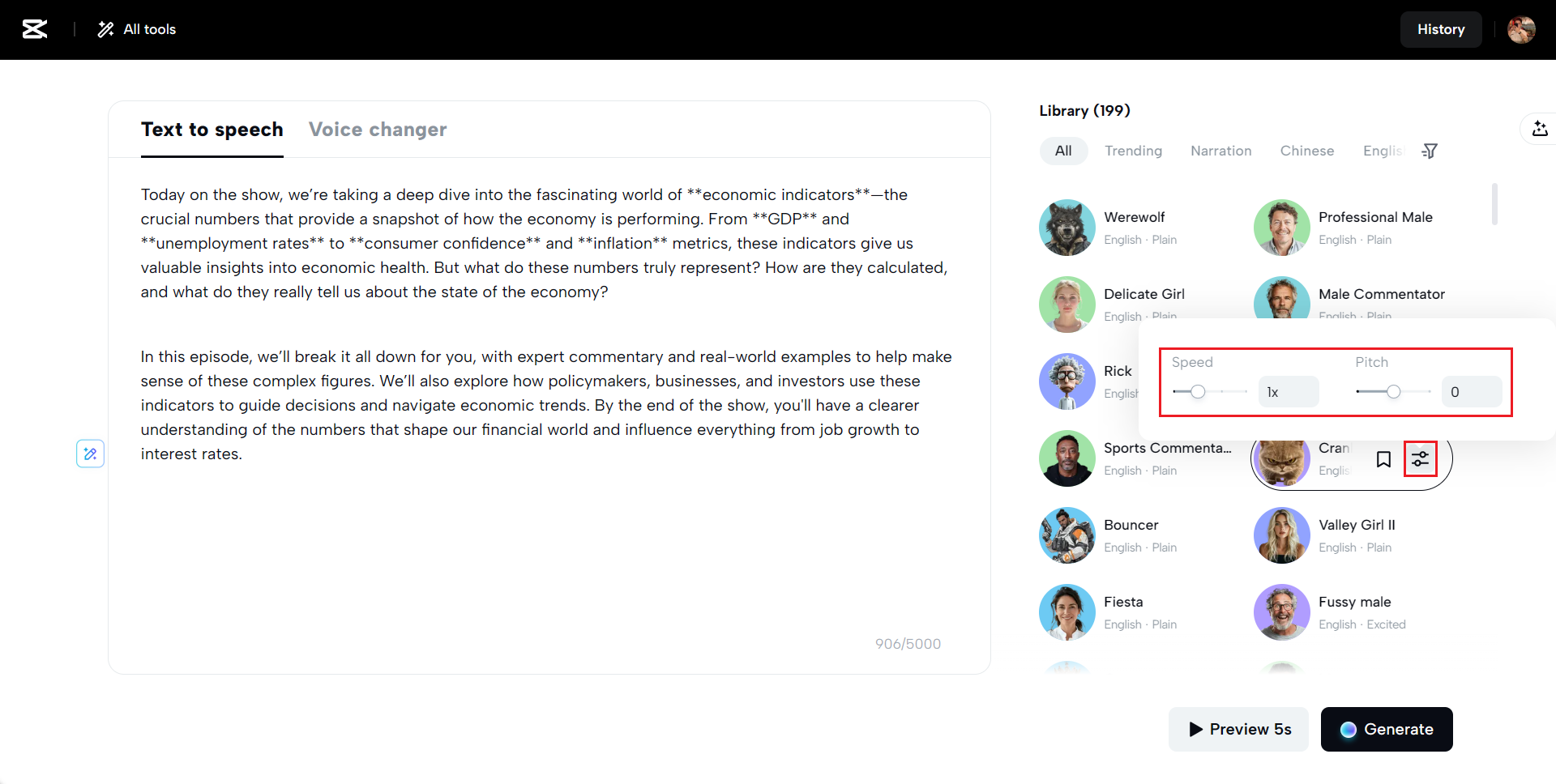 Přizpůsobitelné nastavení řeči