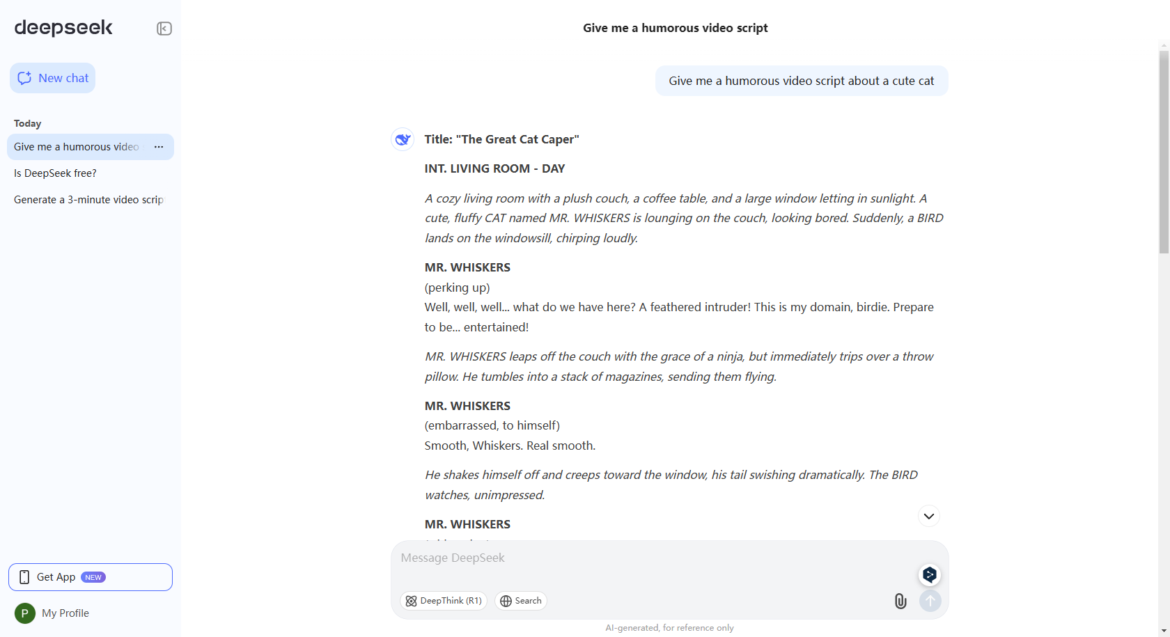 Generate a video script in DeepSeek