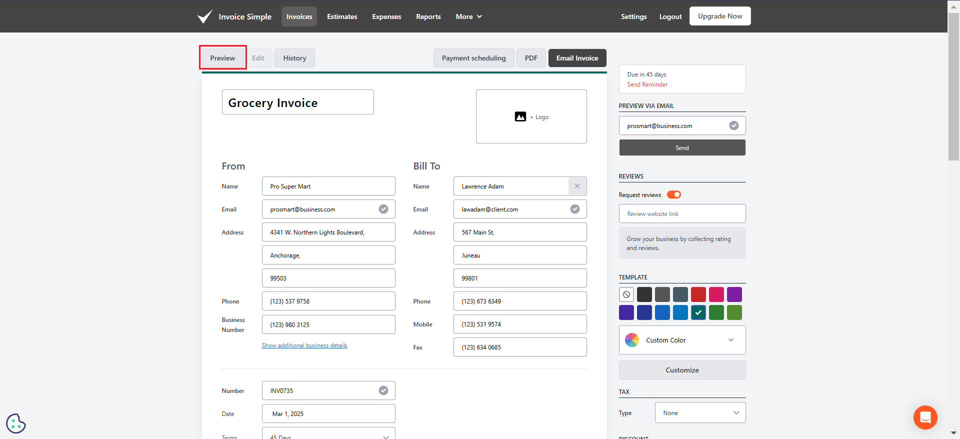 Criar faturas online
