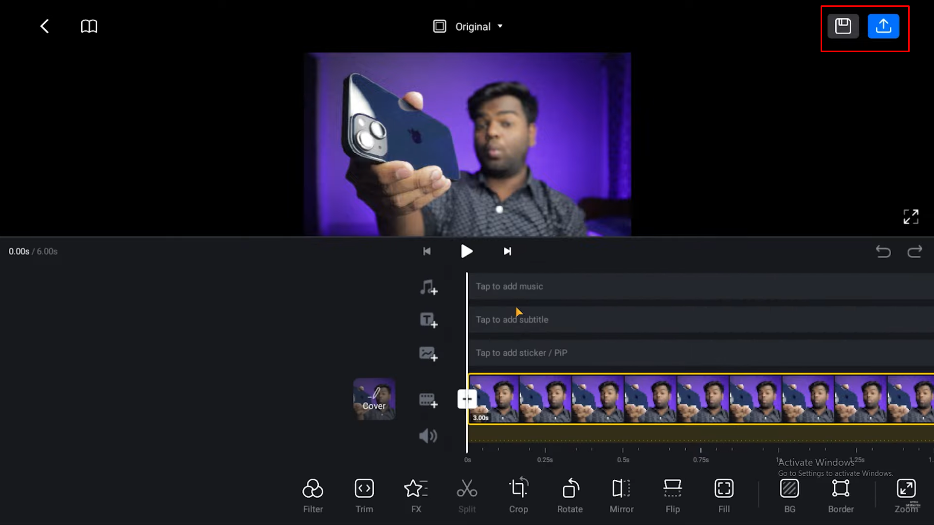 Saving the edited reels from the VN video editor