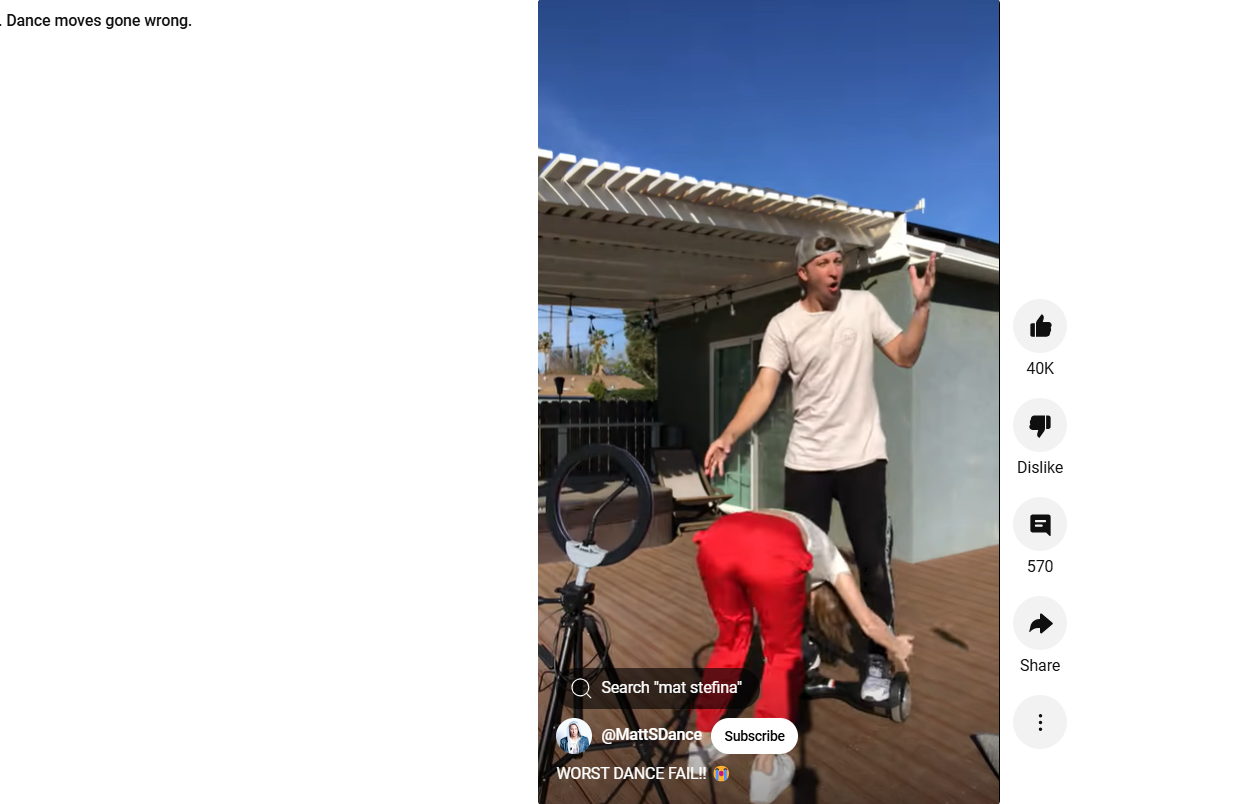 Funny dance moves gone wrong short videos on YouTube