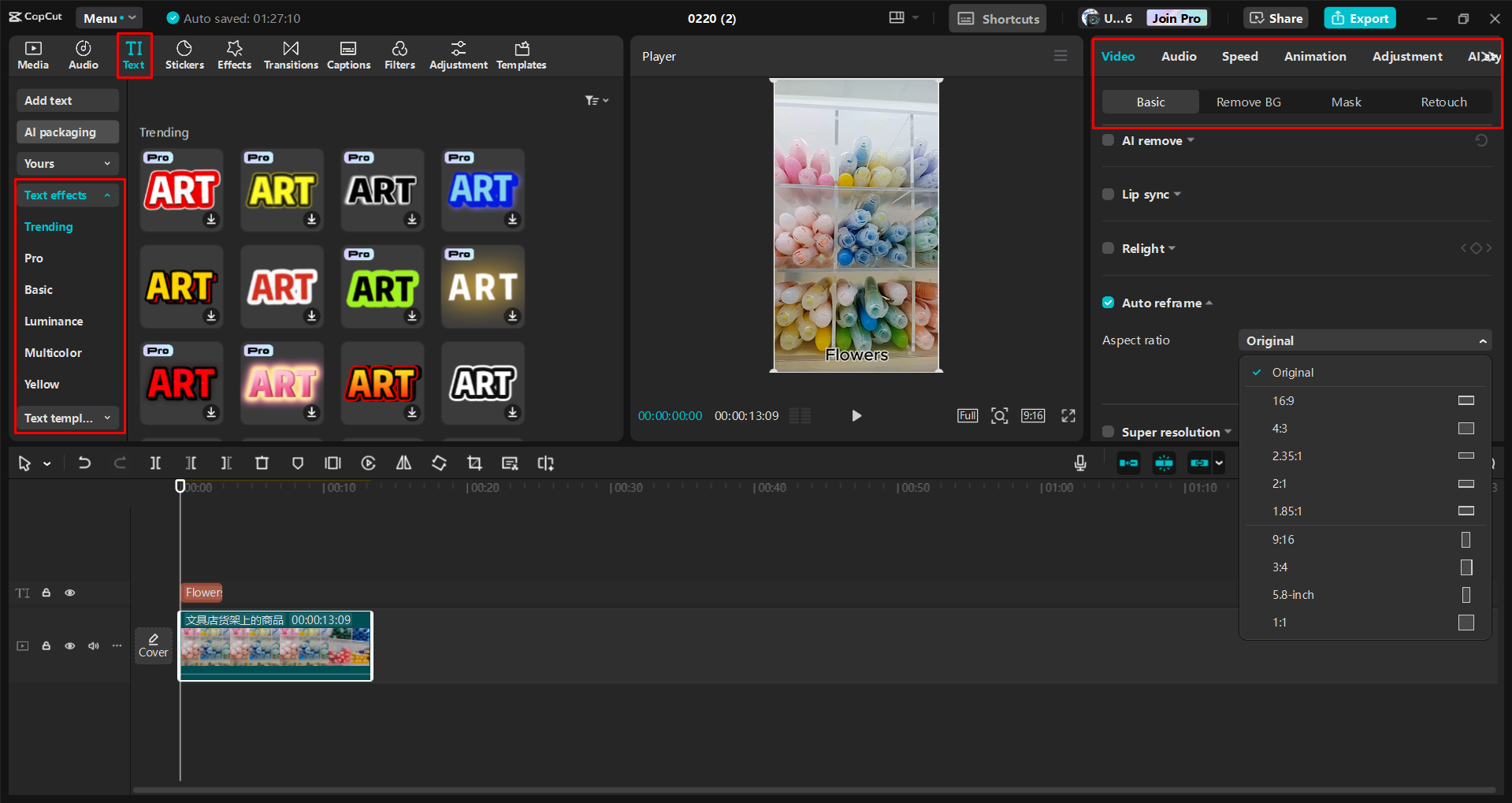 Auto reframing and editing a TikTok video in the CapCut desktop video editor