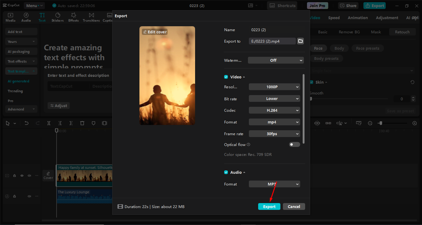 Exporting the media from the CapCut desktop video editor