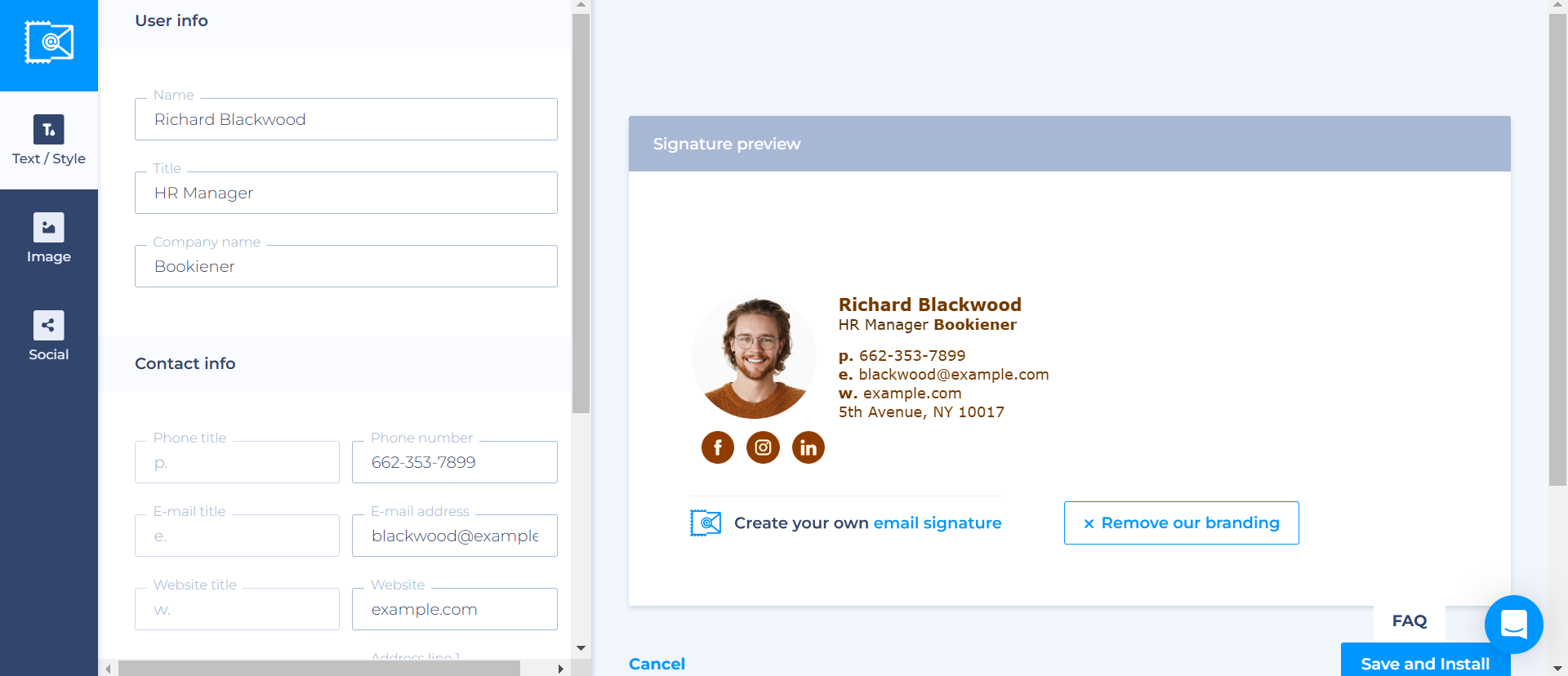 Giao diện chữ ký email của Newoldstamp