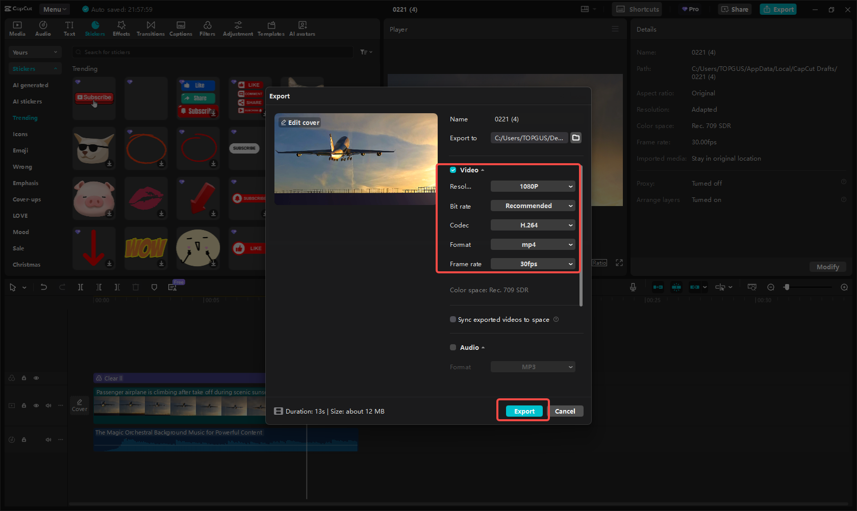 Export and upload content to YouTube