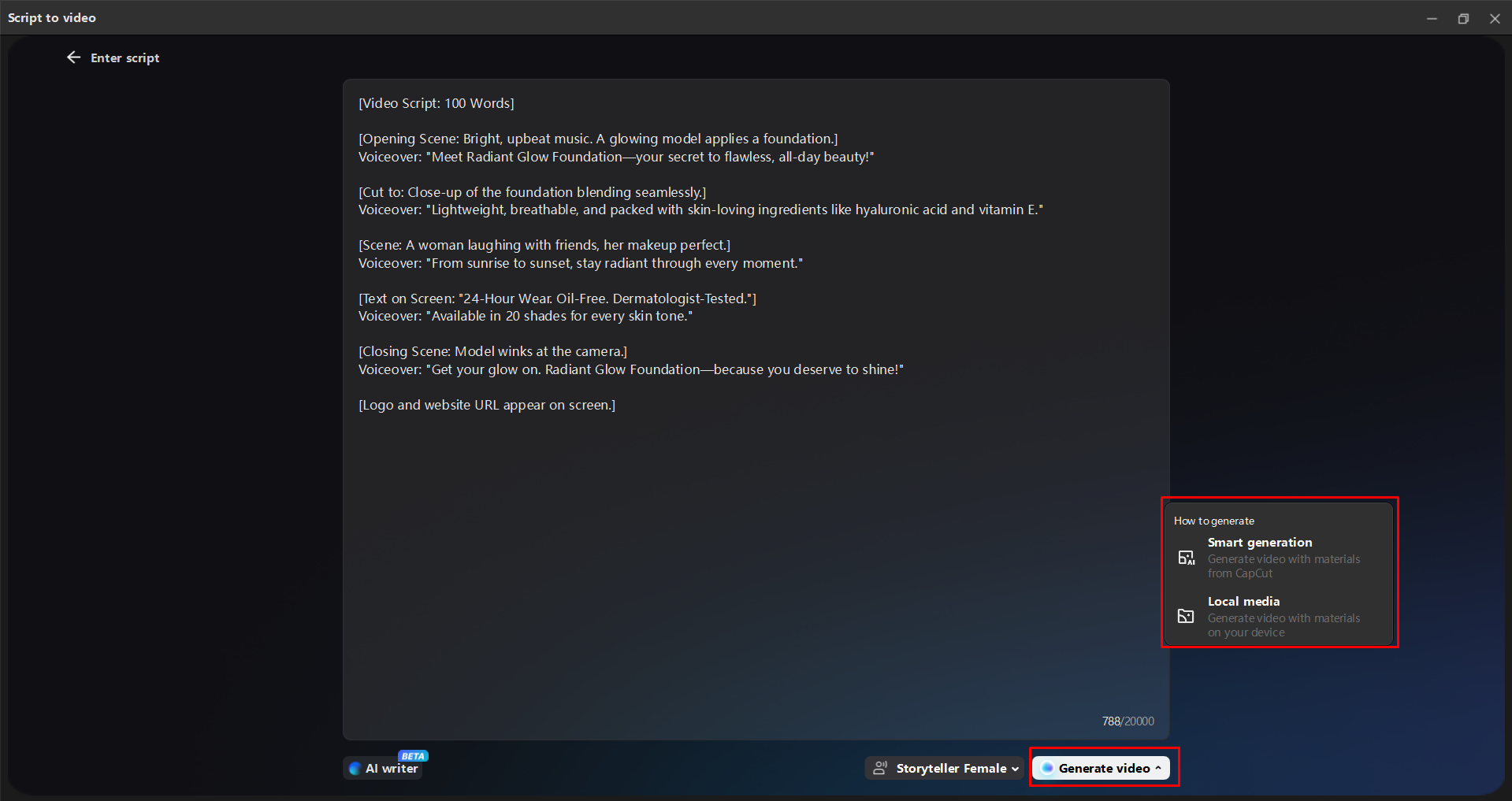 Generating a video with AI in the CapCut desktop video editor