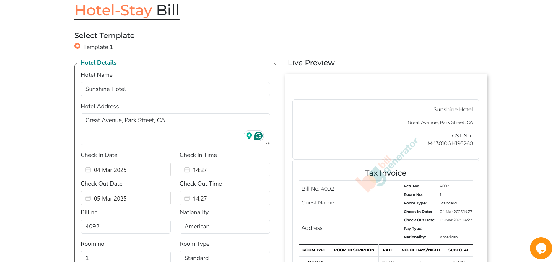 Rechnungsgenerator - Ein Hotelrechnungsgenerator
