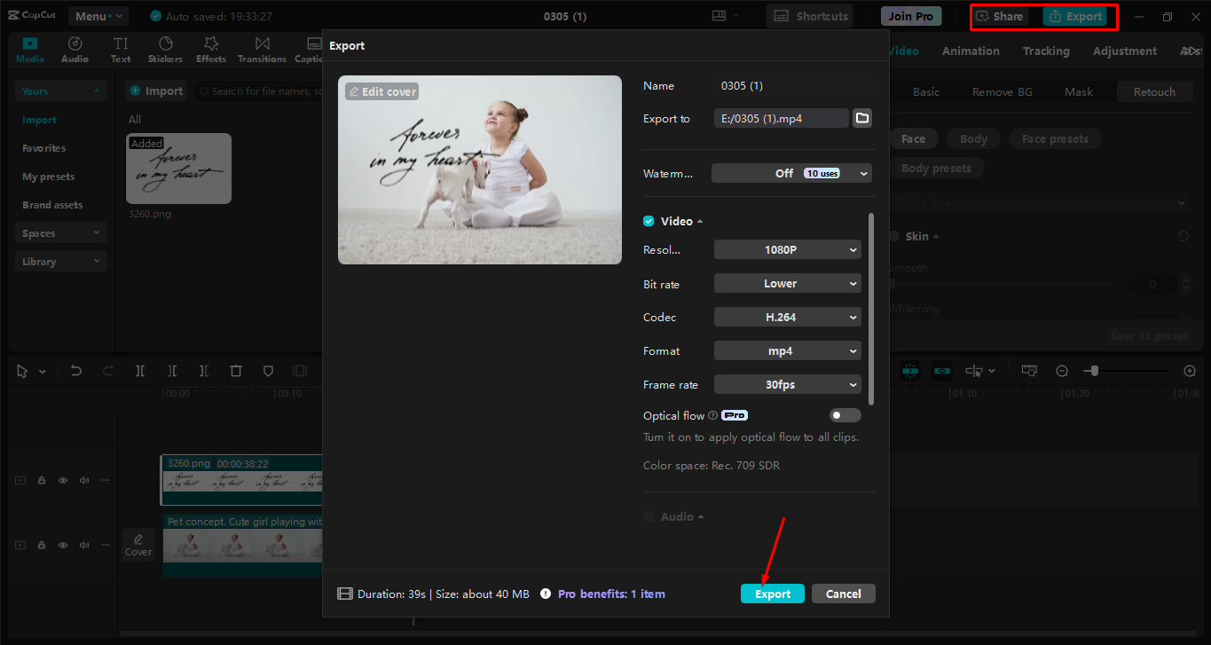 Exporting video from the CapCut desktop video editor