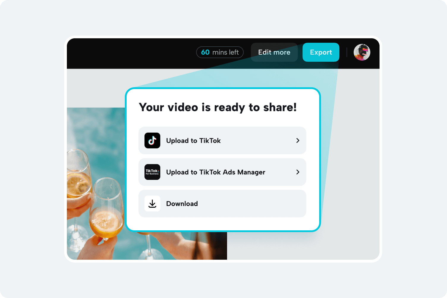 ייצוא ושתף וידאו מעורך הווידיאו האוטומטי