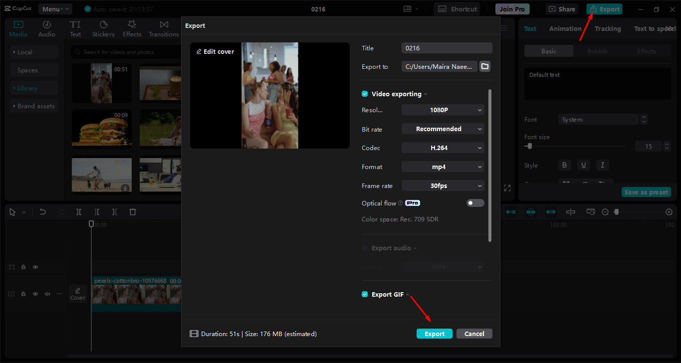 Exporting the media from the CapCut desktop video editor