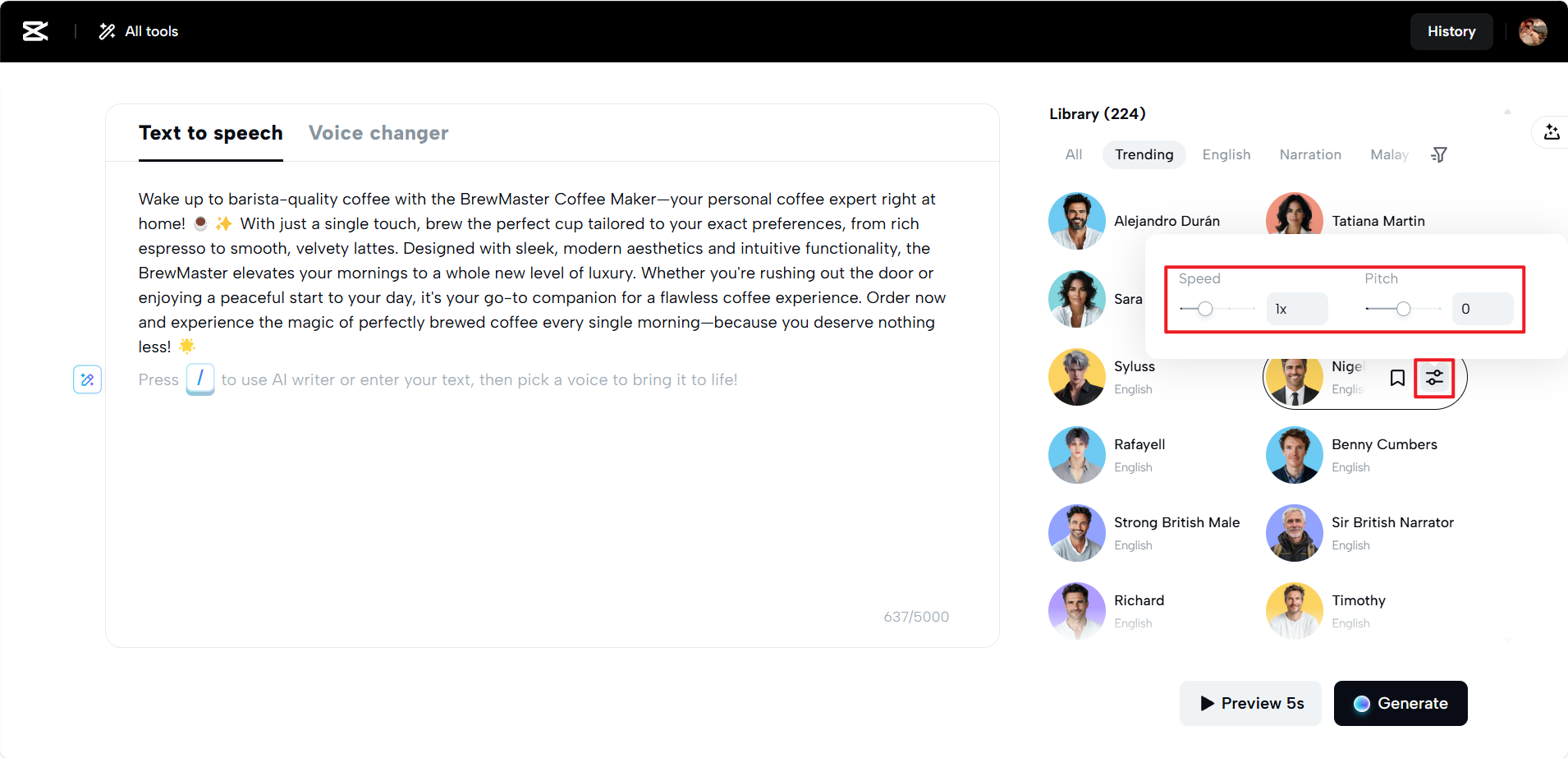 Customizable voice settings