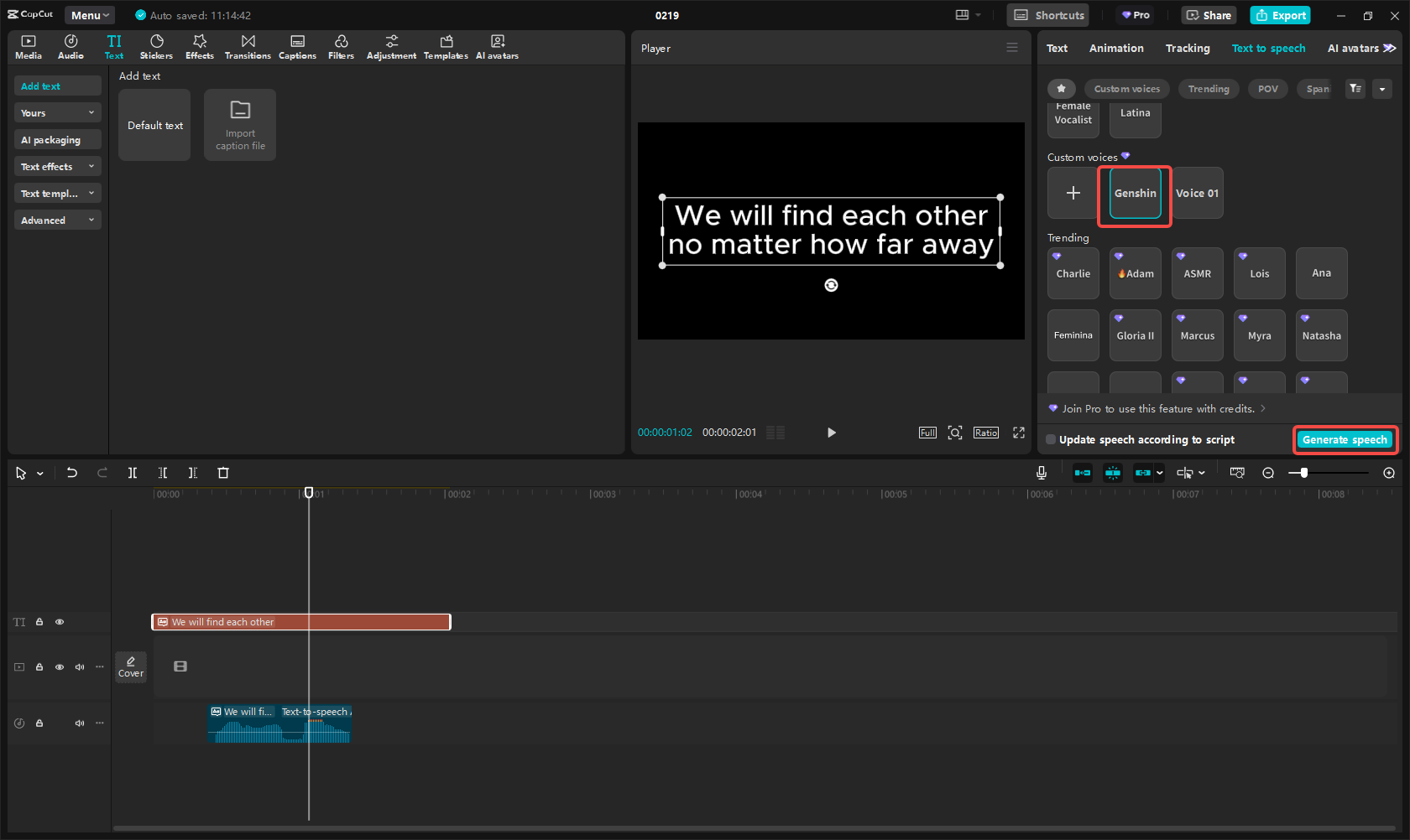 Aplicar vozes geradas