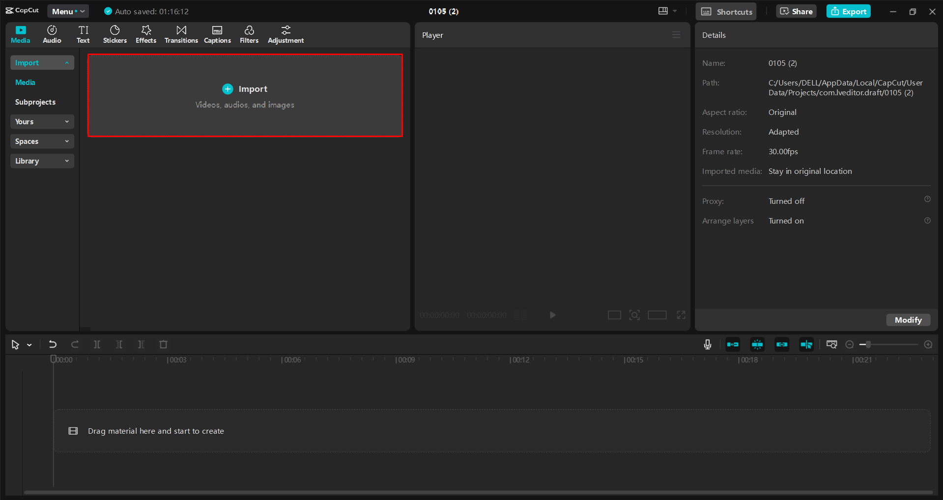 Uploading a video to the CapCut desktop video editor