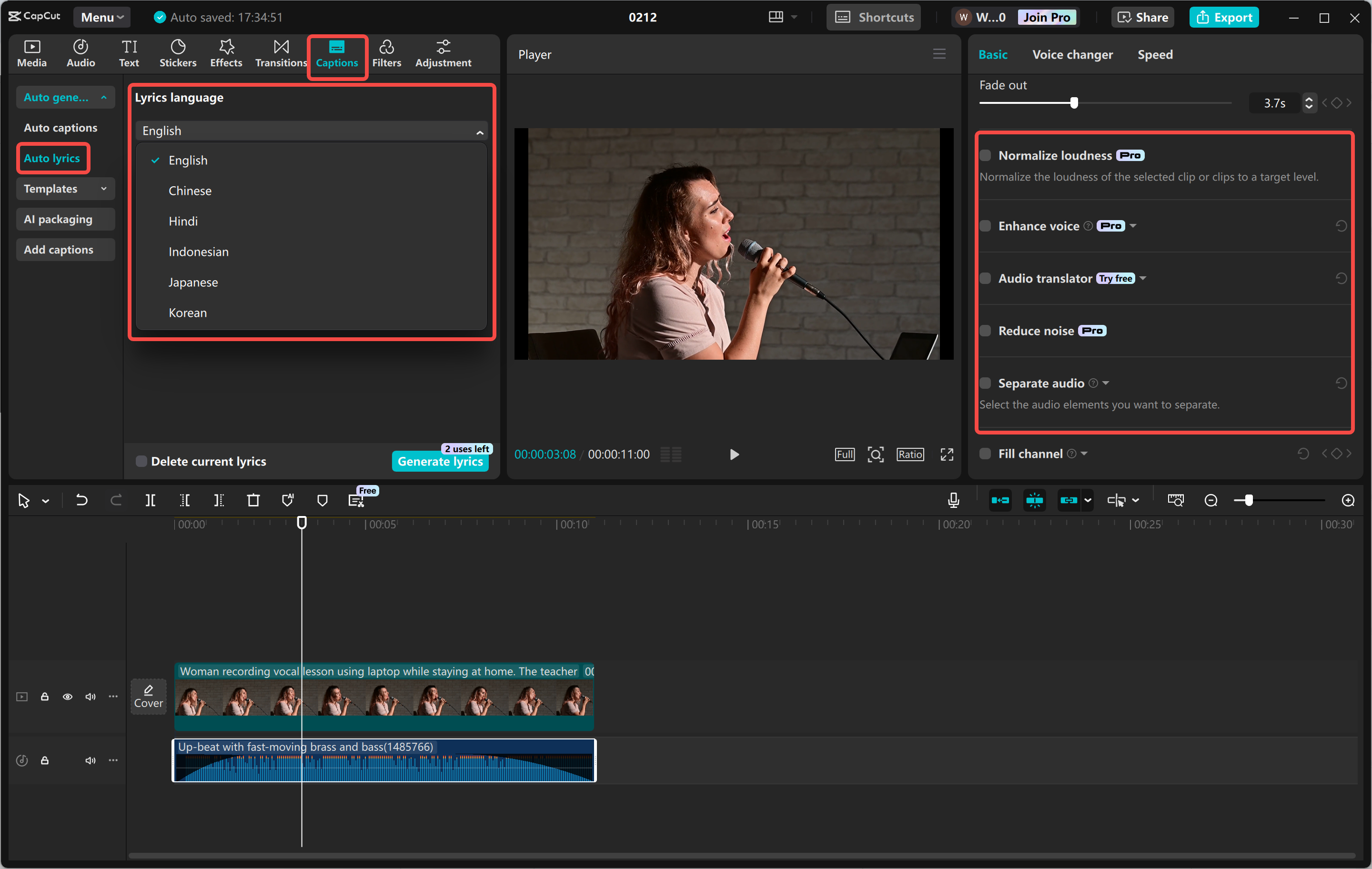 Meningkatkan video musik di editor video desktop CapCut