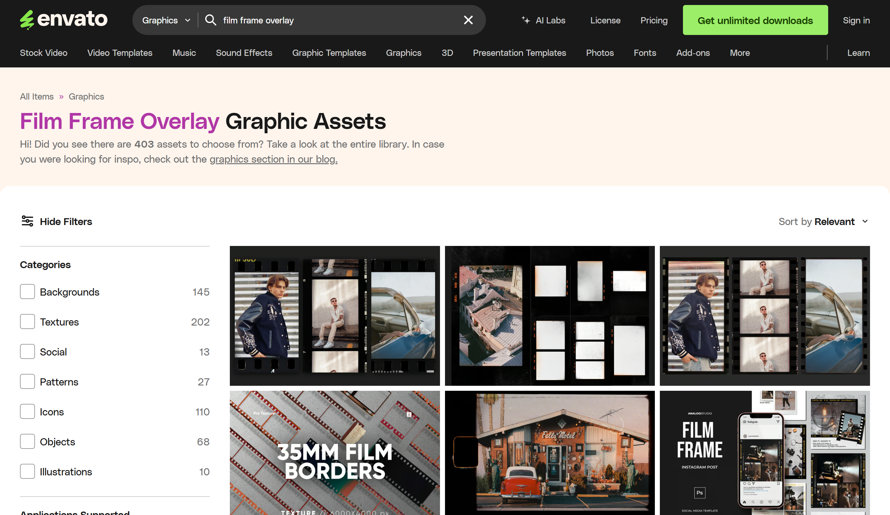 5 καλύτερες ιστοσελίδες για να κατεβάσετε την επικάλυψη πλαισίων ταινιών: Envato Elements
