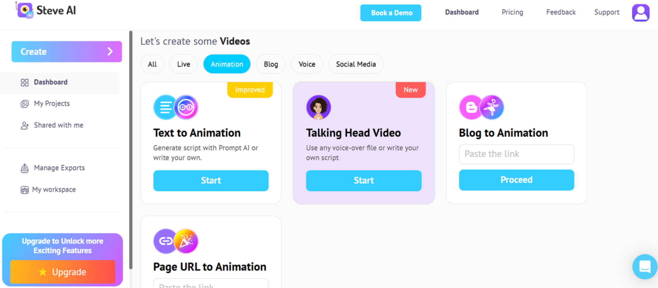Interface of Steve AI - a smart explainer animation maker
