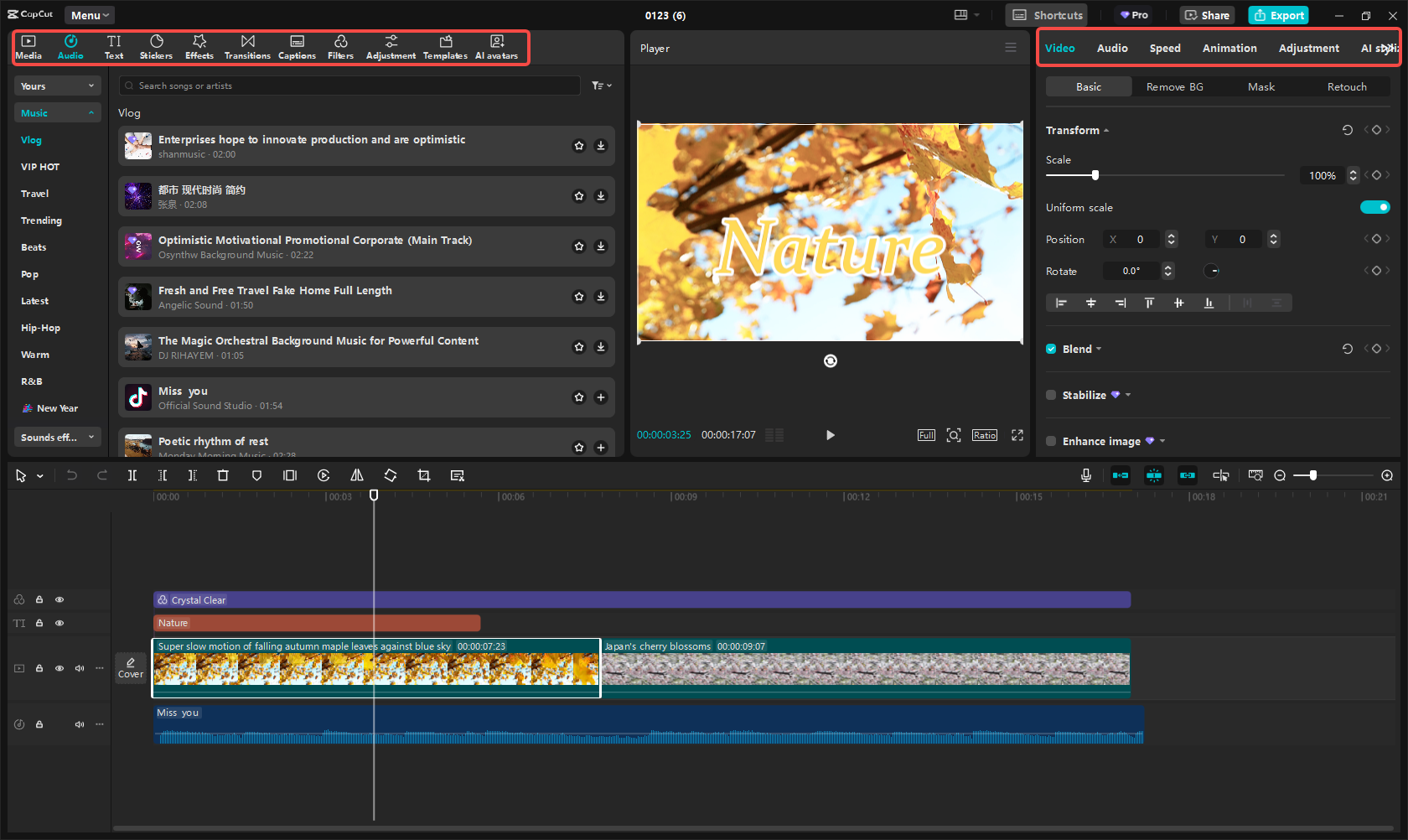 Redigera videon för portföljwebbplats i CapCut