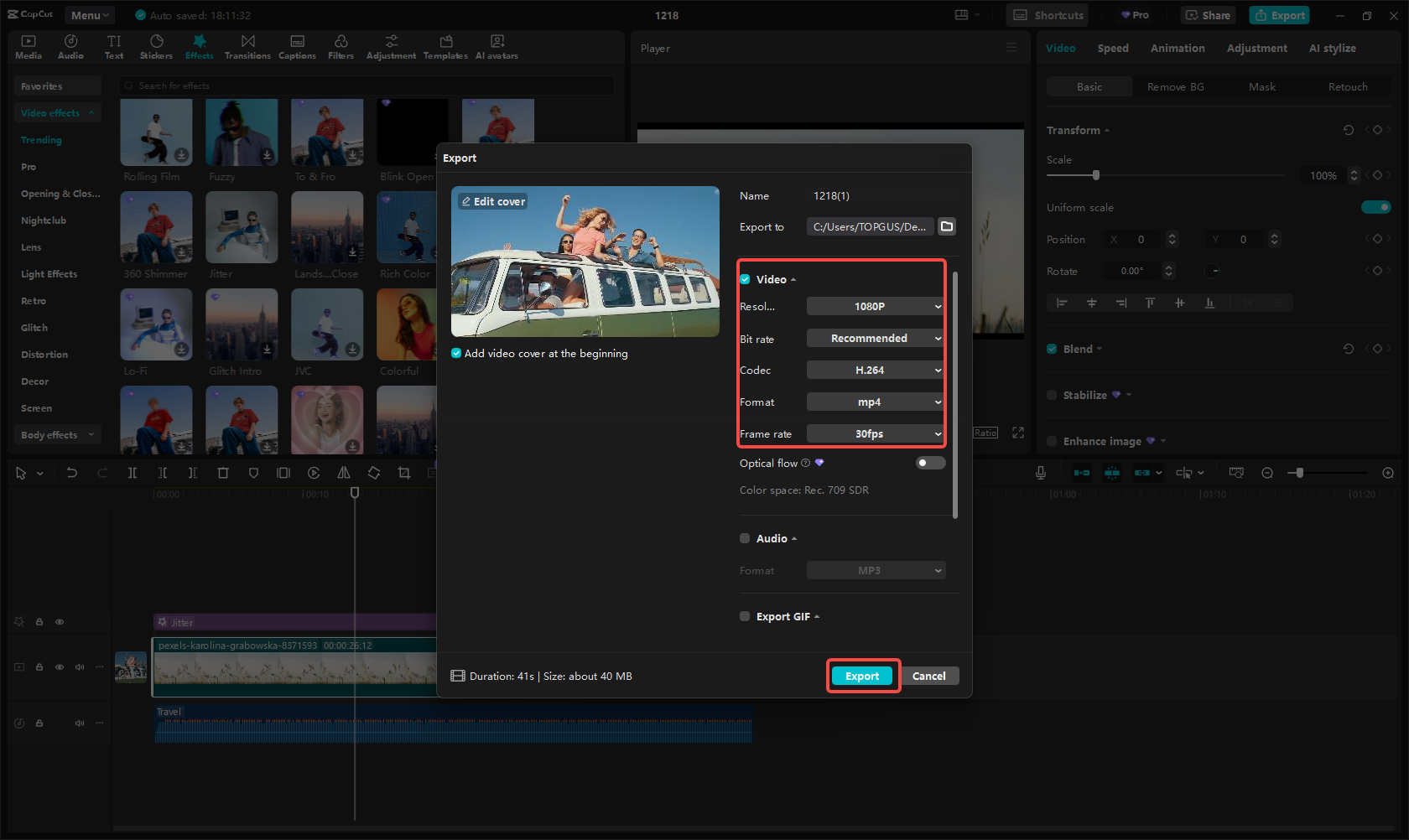 Export YouTube video