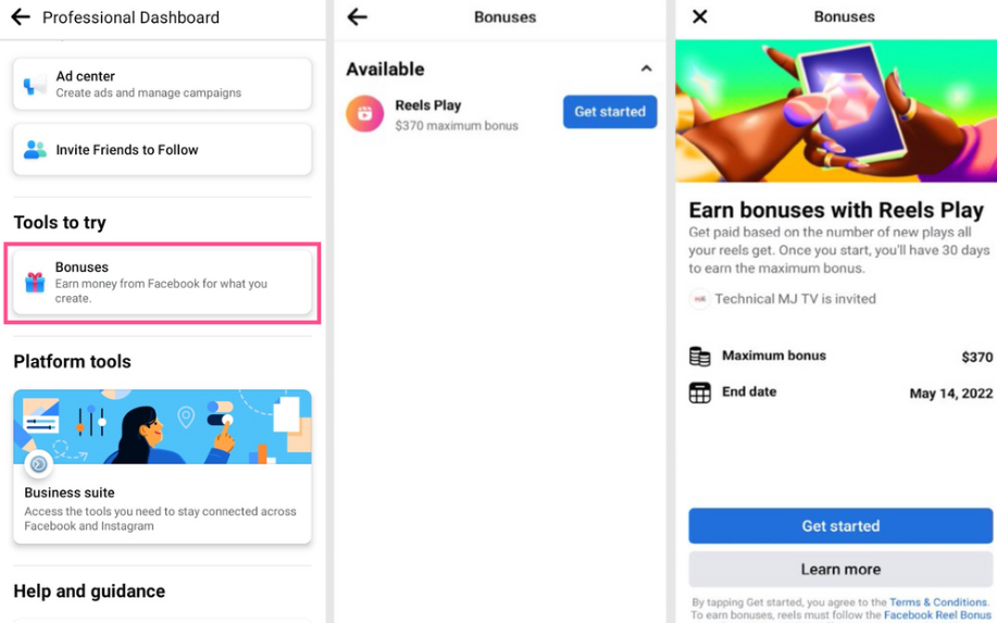 Facebook Reels Bonusový program