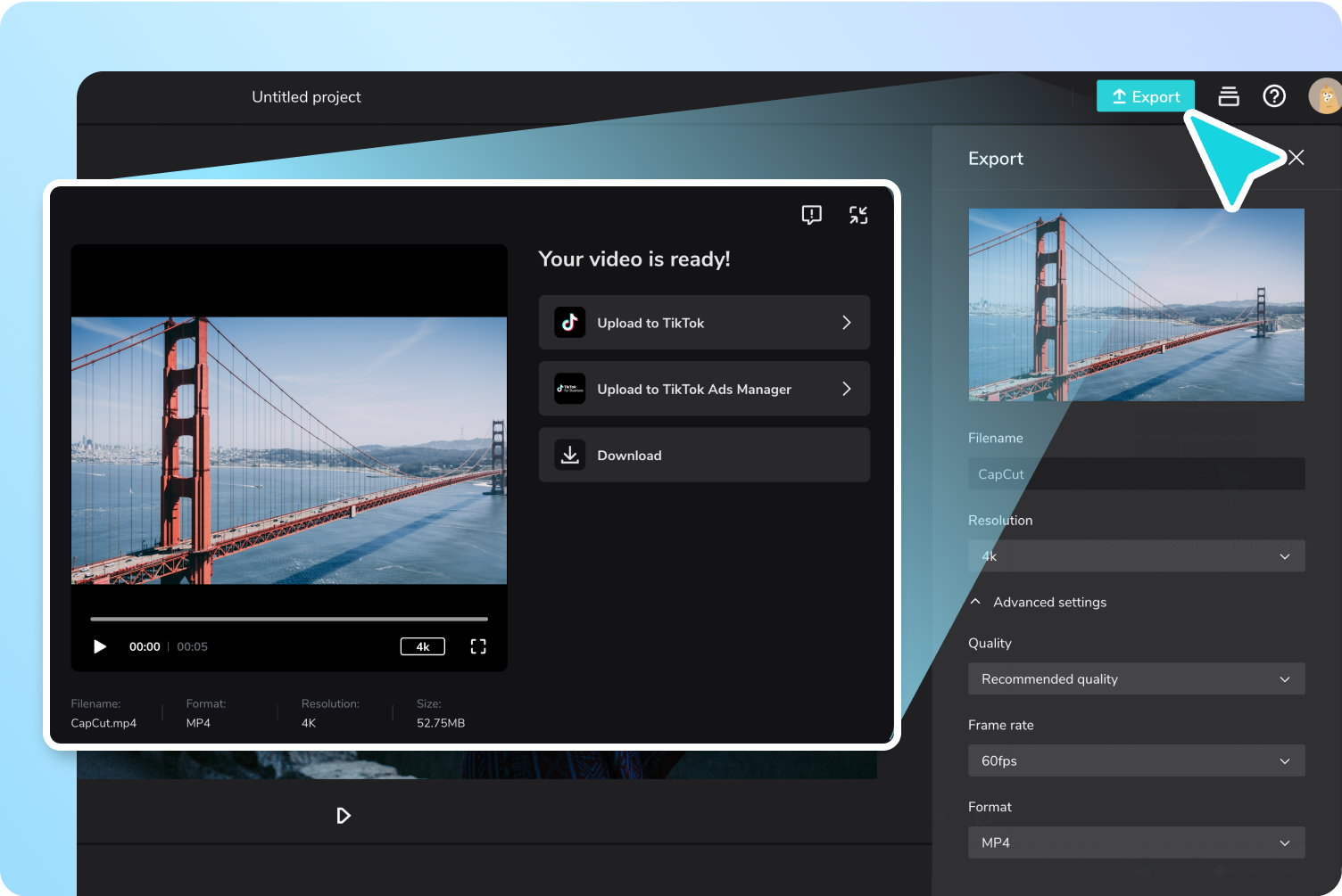 étape 3 : exporter et partager vidéo redimensionnée