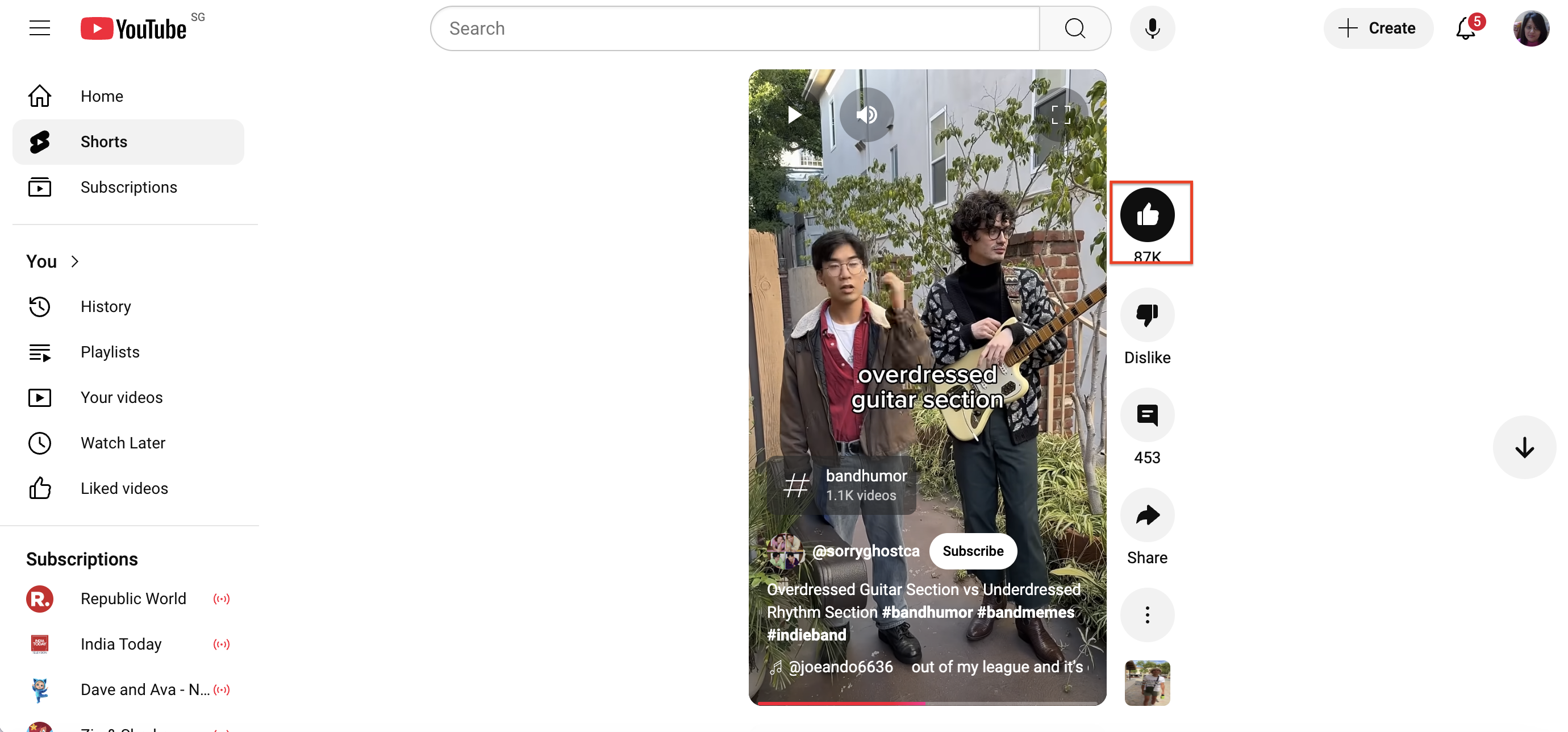 Like the YouTube Short