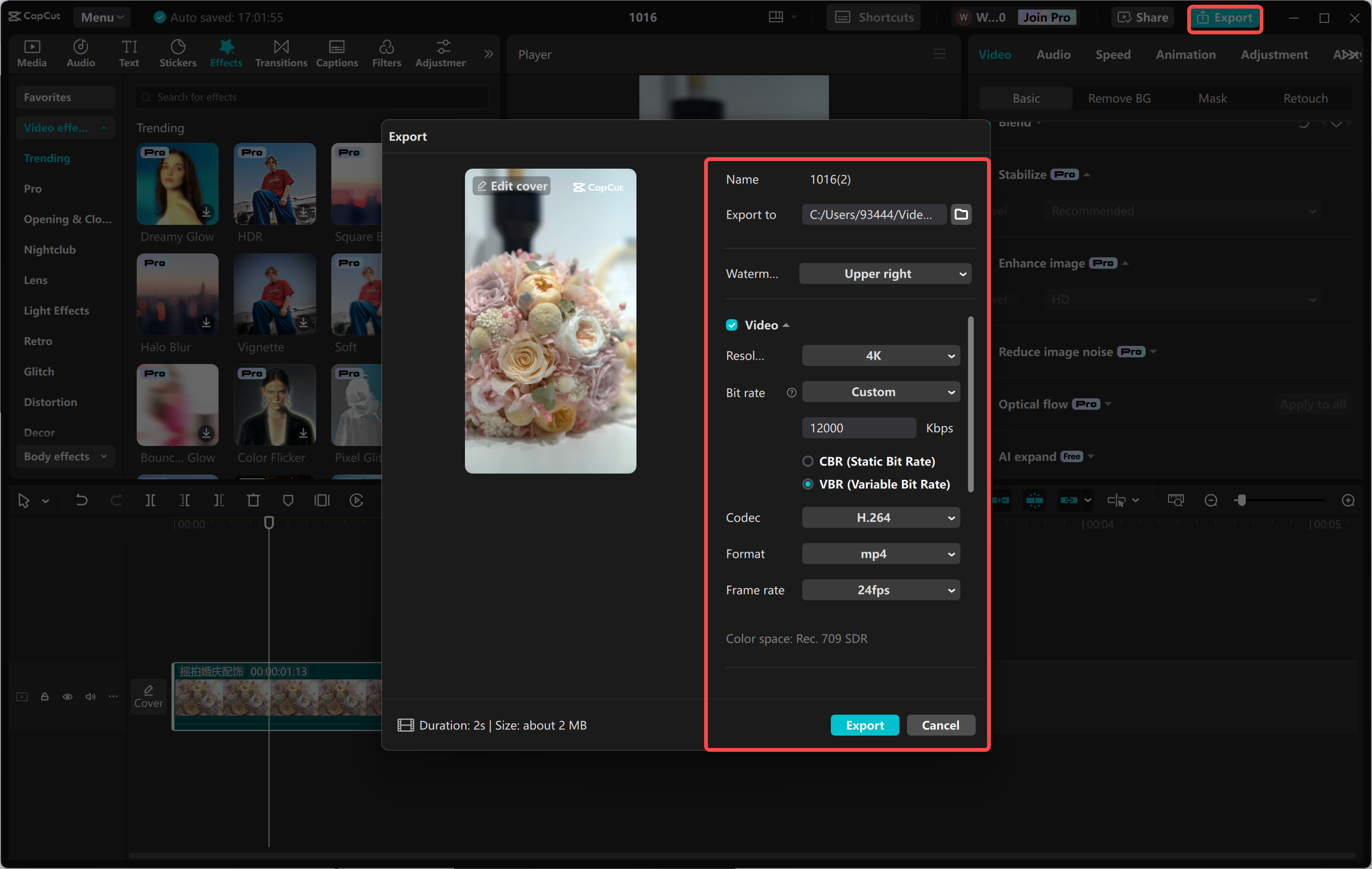 Exporting the Reel after editing in the CapCut desktop video editor