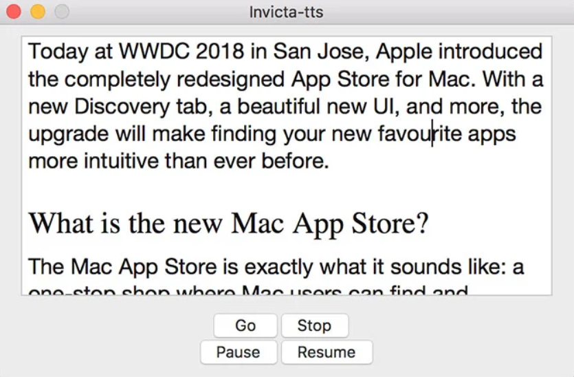 Invicta TTS's interface
