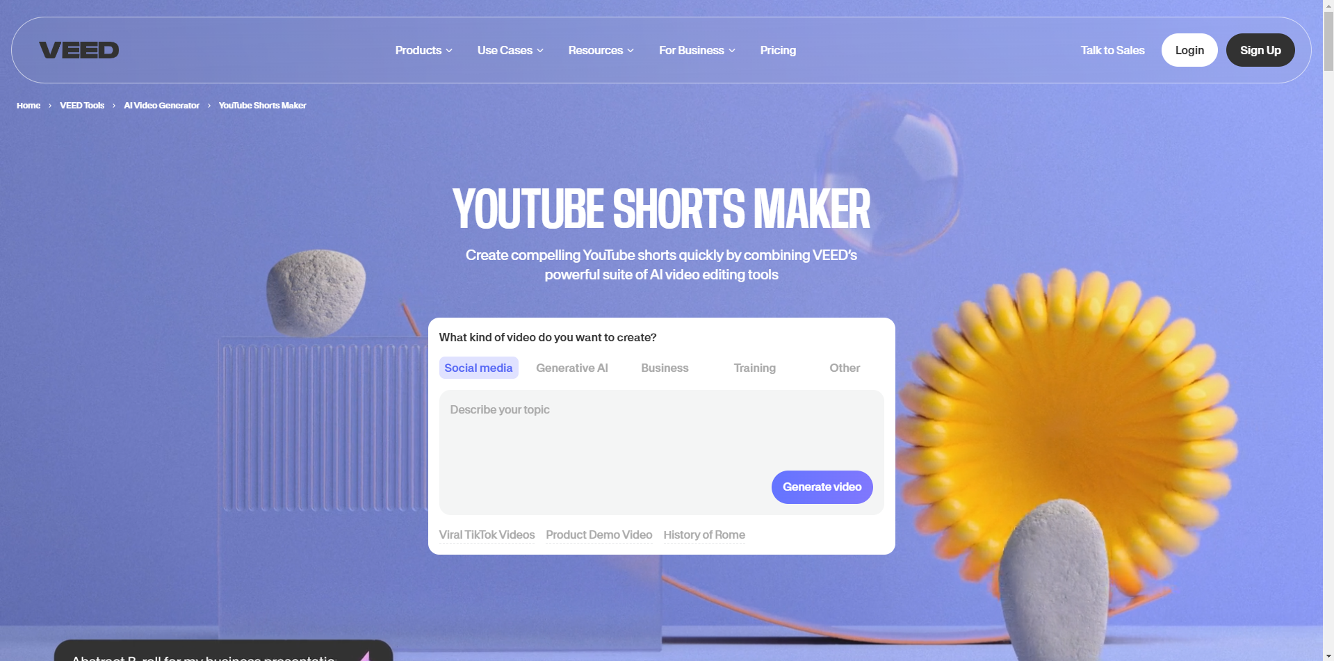 Interface of VEED.IO - the perfect free YouTube Shorts maker