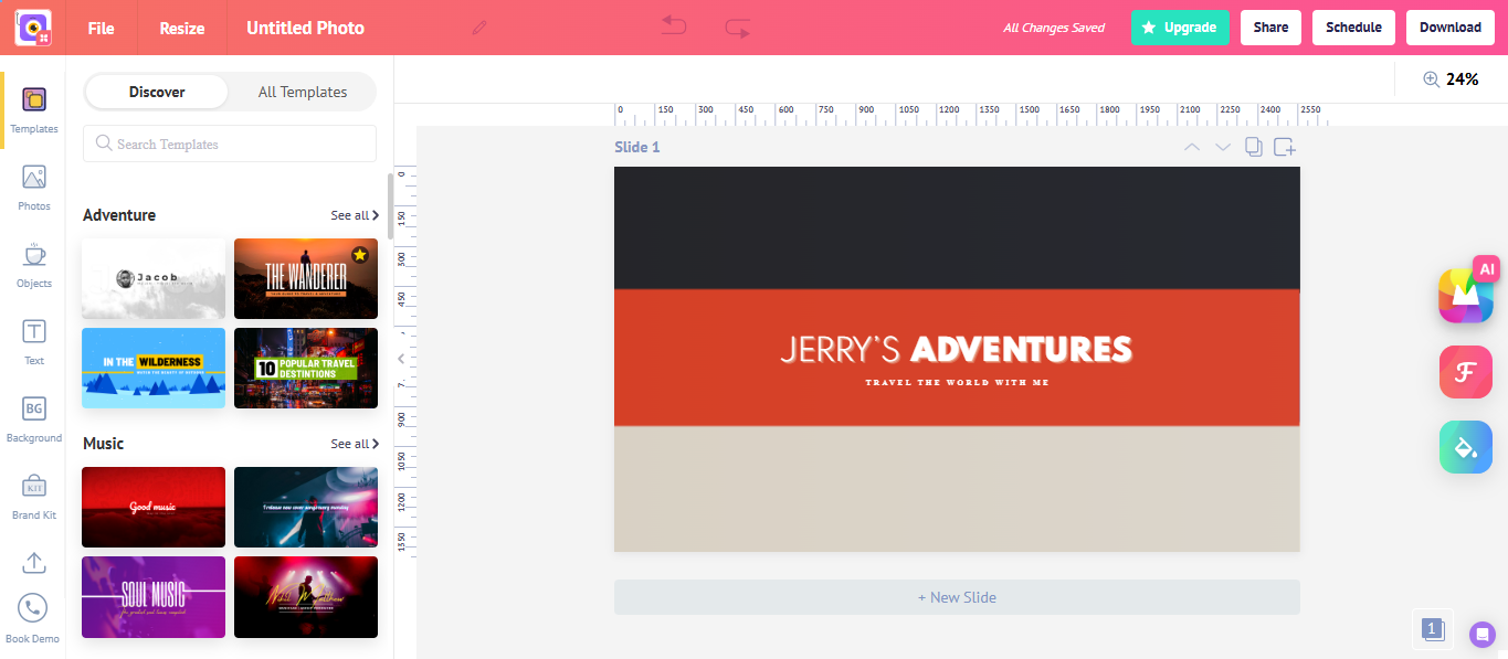 Buat header YouTube di Picmaker