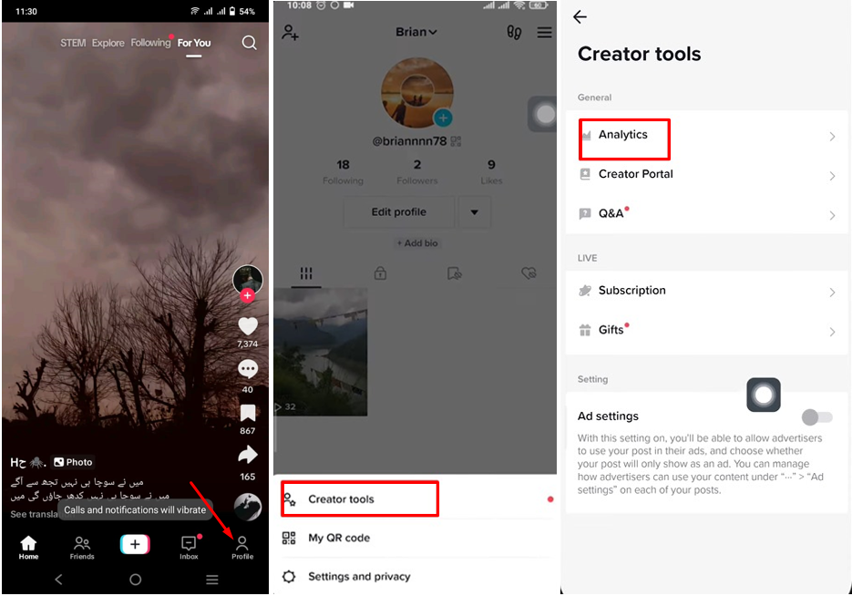 תמונה המציגה כיצד להציג ניתוחים ב- TikTok