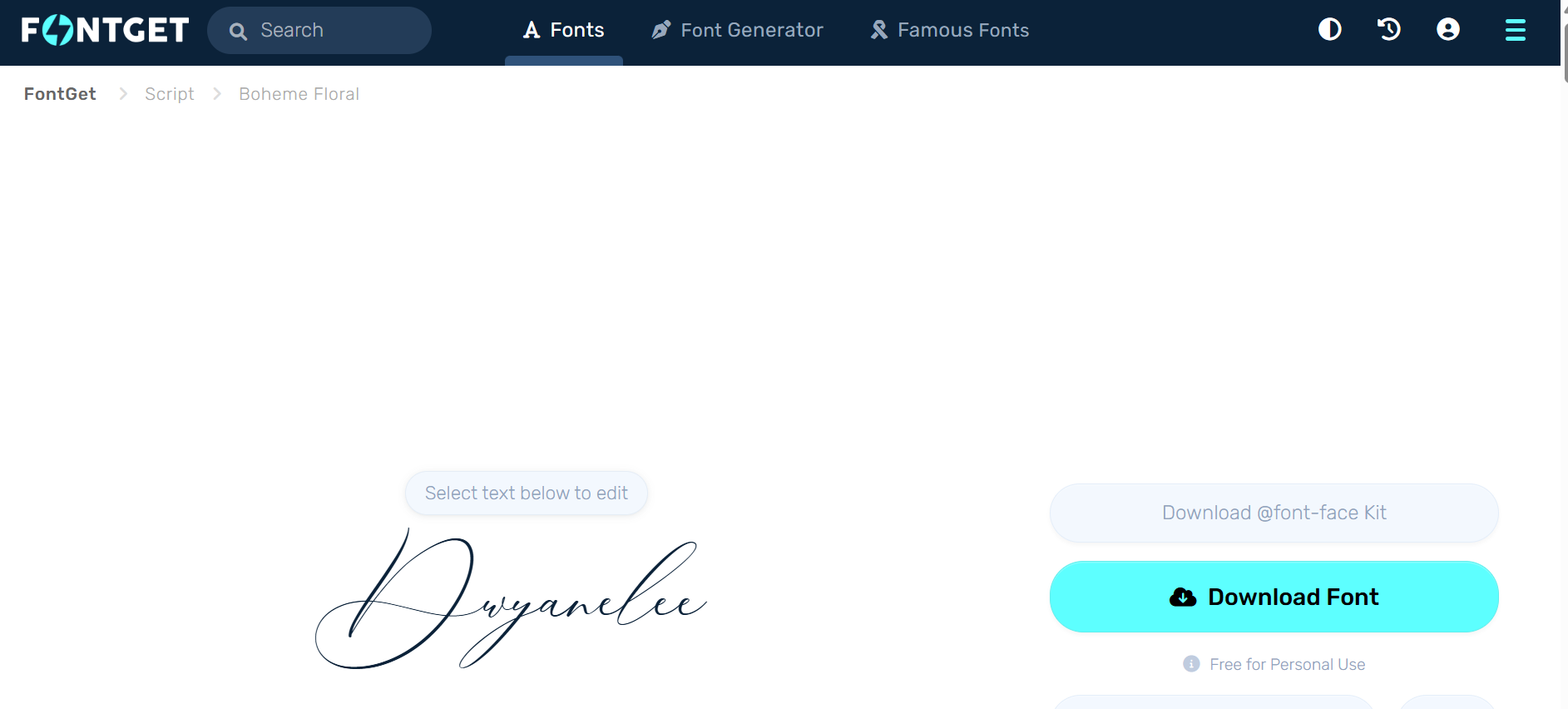Font generator signature