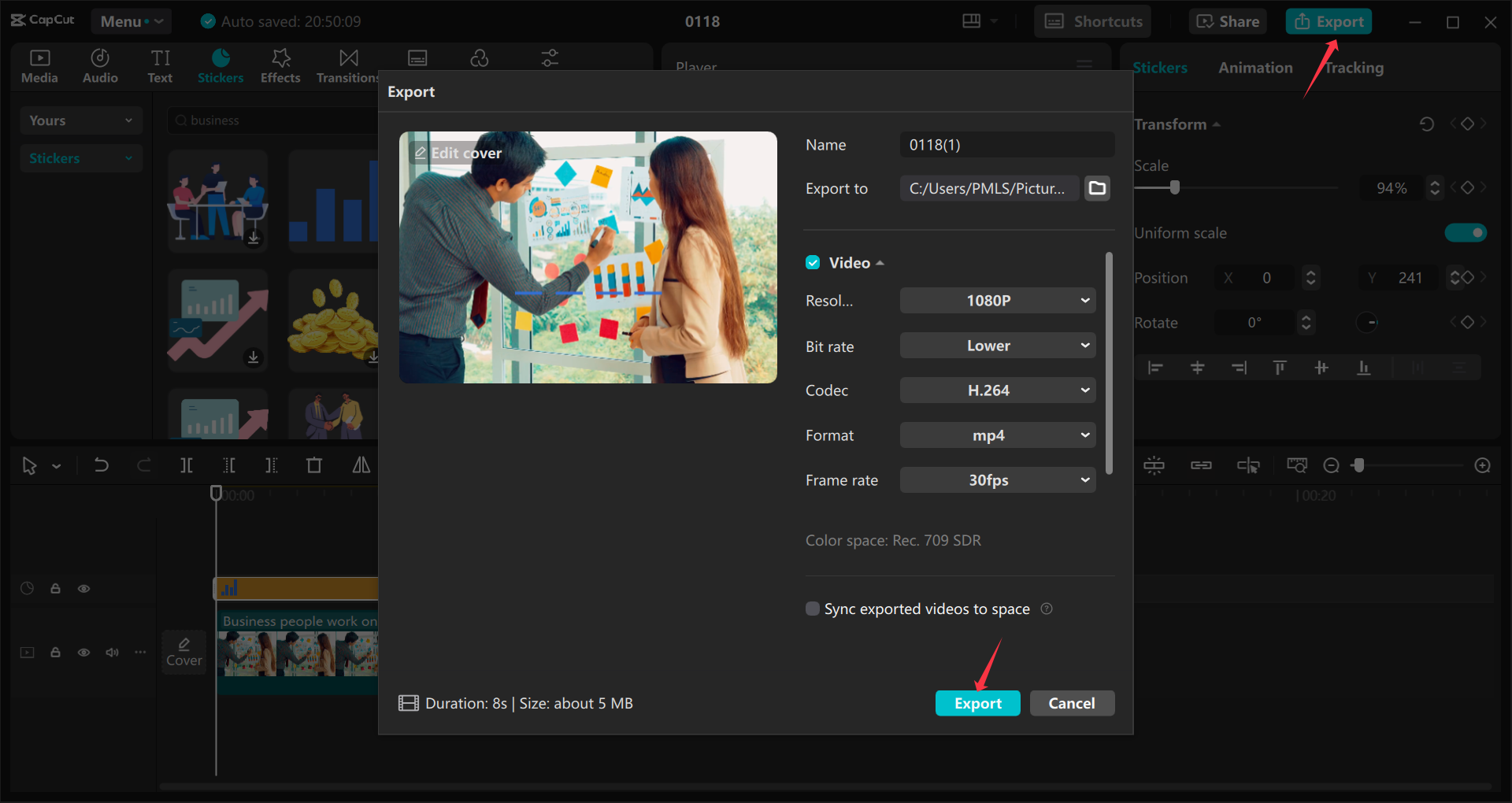 Exporting video from the CapCut desktop video editor
