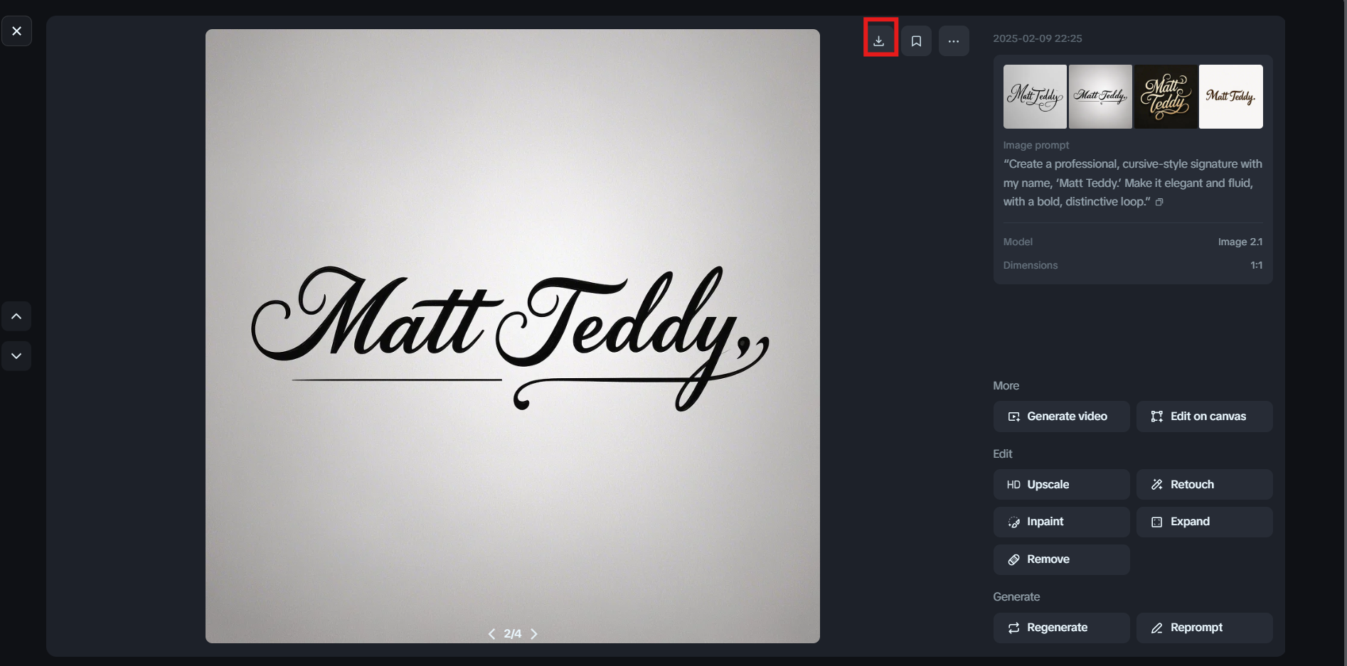 Descărcați semnătura generată Dreamina